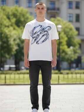 Gucci White Tee with Blue Abstract GG Motif